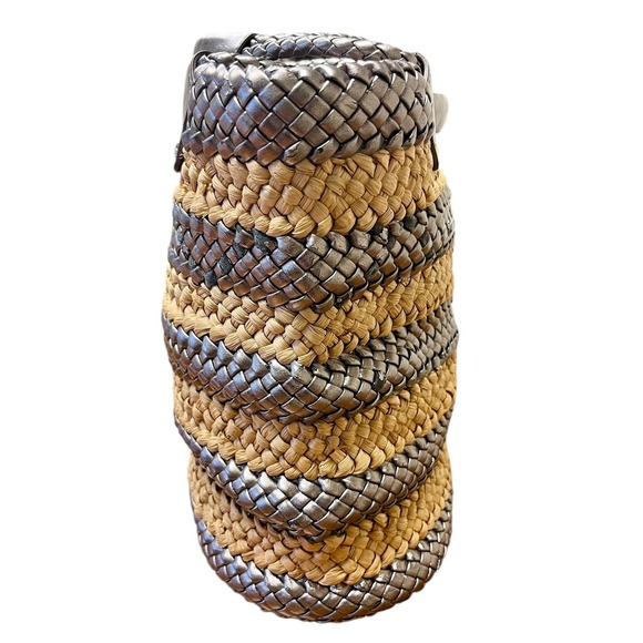 TALBOTS Straw Woven Tote Bag Metallic Accents Braided Handles Coastal‎ Classic - Picture 5 of 11